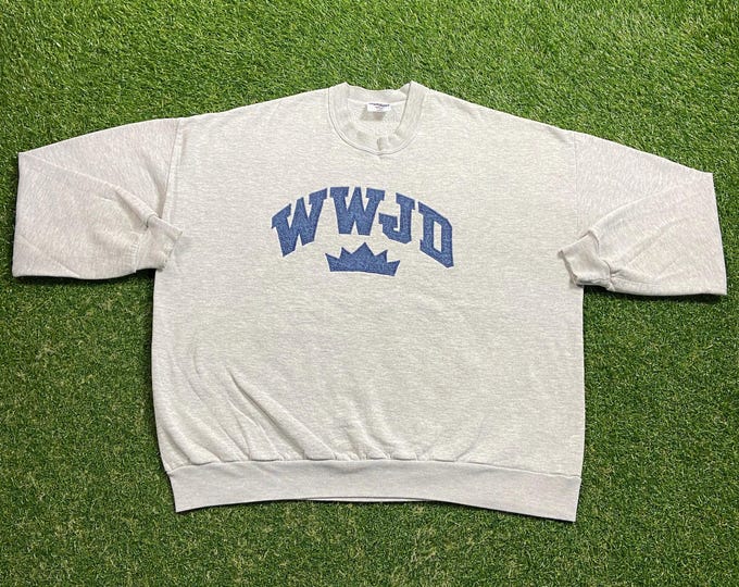 Vintage WWJD What Would Jesus Do? Crewneck Sweatshirt Size Xtra Large XL Church Sunday Service Christian Bible Pull Over Oversized 1990s 90s