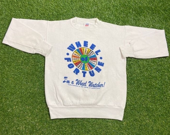 Vintage Wheel of Fortune Crewneck Sweatshirt Made USA Size Medium M Lottery Classic Game Show Money Gambling Prize 1990s 90s