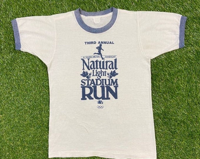 Vintage Third Annual Natural Light Stadium Run Ringer T Shirt Tee Size Xtra Small XS Marathon A 10,000 Meter Handicap Race