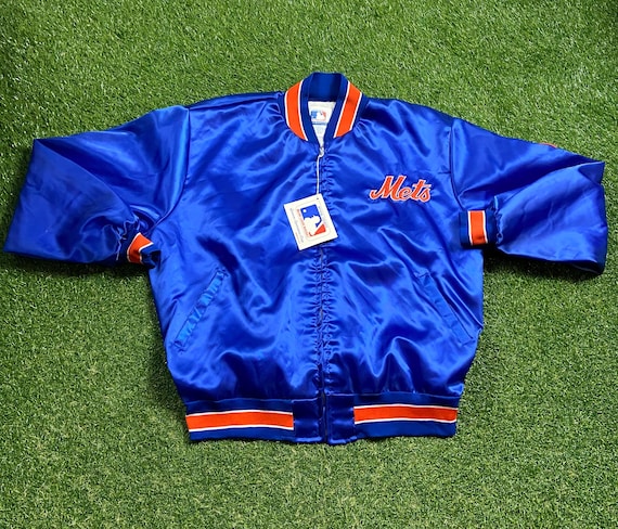 Vintage New York Mets Varsity Satin Bomber Snap Jacket Made USA