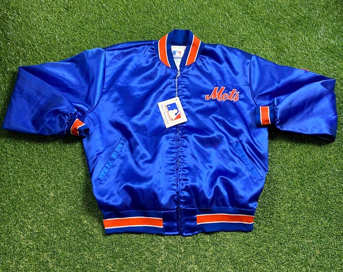 Vintage New York Mets Varsity Satin Bomber Snap Jacket Made USA Size Xtra Large XL MLB Baseball Classic Queens Ny 1990s 90s