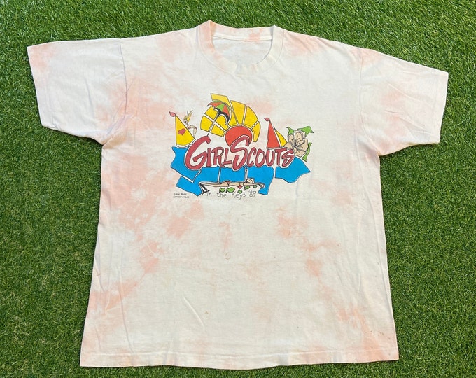 Vintage Girl Scouts in the Keys 89 T Shirt Tee Size Large L Camp Woods Cookies 1980s 80s