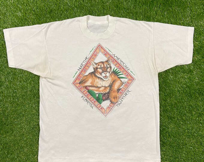 Vintage Native American Florida Panther T Shirt Tee Size Xtra Large XL Endangered 1990s 90s Animals