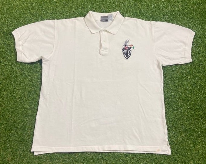 Vintage Bugs Bunny Polo Shirt Size Large L Looney Tunes Warner Bros Cartoon Classic Space Jam 1990s 90s