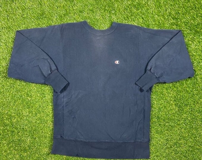 Vintage Plain Blue Champion Crewneck Sweatshirt Size Large L Quality 1990's Oversized Comfy Great Fit Made USA Original 90s Pull Over