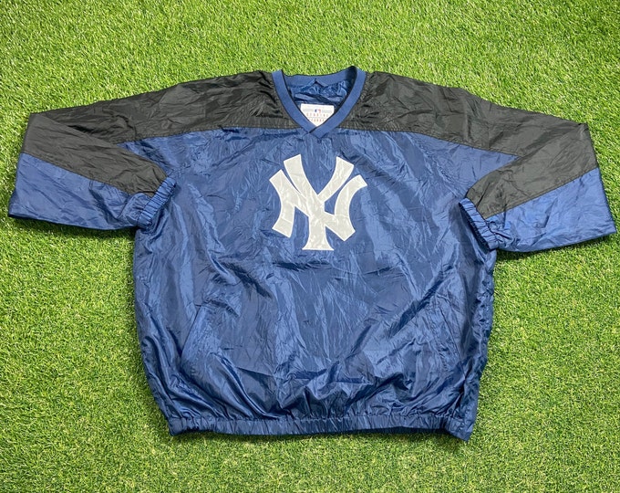 Vintage New York Yankees Pull Over Windbreaker Jacket Size XXL MLB Baseball Ny Bronx Bombers Jeter Judge Light Rain Coat 1990s 90s