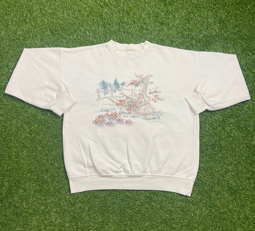 Vintage Garden Crewneck Sweatshirt Size Small S Floral Natural