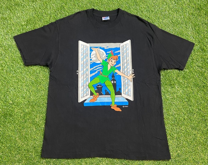 Vintage Peter Pan T Shirt Tee Hanes Made USA Tinkerbell Walt Disney World Magic Kingdom Mickey Mouse 1990s 90s