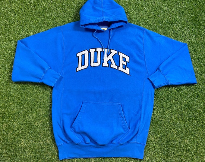Vintage Duke University Hoodie Sweatshirt Size Large L NCAA College Basketball Blue Devils North Carolina 1990s 90s Pull Over Oversized