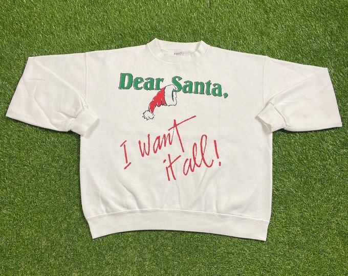 Ugly Christmas Sweater Sweatshirt Dear Santa Vintage Tacky Holiday Party Merry Santa Claus Classic Xmas Tree Size Xtra Large XL 80s 90s