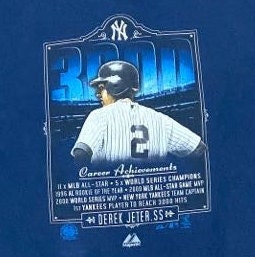 Vintage New York Yankees Derek Jeter 2 3000 Hits T Shirt Tee 
