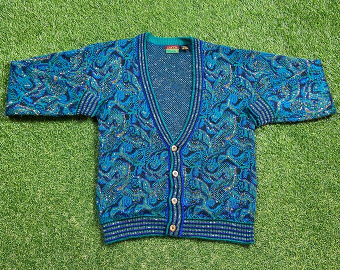 Vintage Multicolor Knitted Crewneck Sweater Oakton Size Large L Quality Warm Winter Fashion Pull Over 1980s 80s Cardigan Colorful