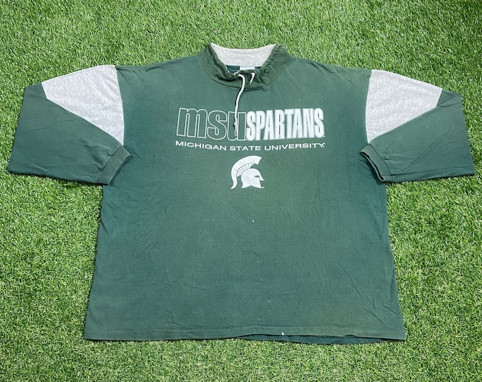 Vintage University of Michigan State Spartans Long Sleeve Shirt Made Usa Xtra Large XL NCAA College Football Detroit MSU 1990s 90s Overshirt