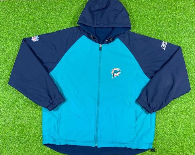 Vintage Miami Dolphins Jacket Reebok NFL Football Size Xtra Large Marino 90s Florida Reversible Winter Coat XL Fleece Warm Snow Cold 1990s