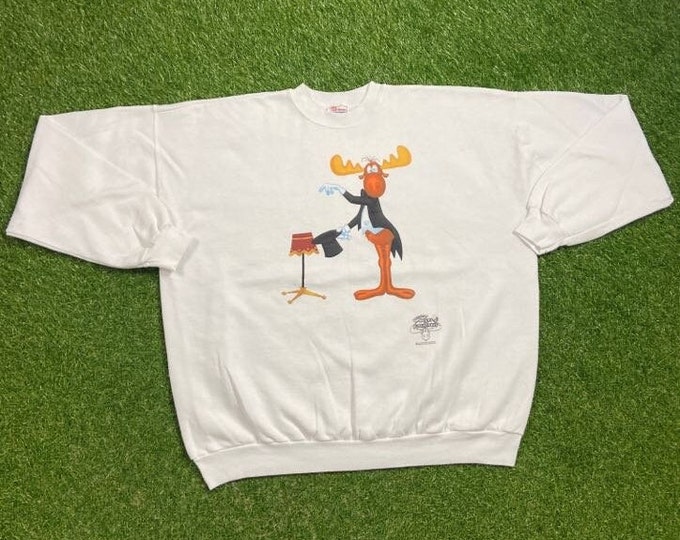 Vintage Rocky & Bullwinkle Toon Time Crewneck Sweatshirt Size XXXL 2XL Cartoon Warner Bros Looney Tunes Animation Pull Over Comfy Warm