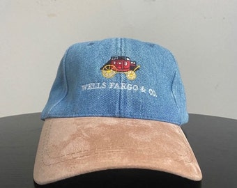 Vintage Wells Fargo and Co Strap Back Hat Sport Cap OSFA American Bank Currency Money 1990s 90s