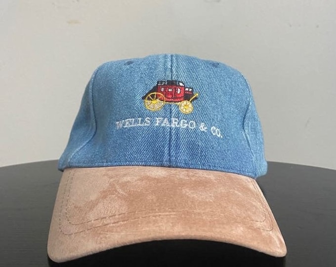 Vintage Wells Fargo and Co Strap Back Hat Sport Cap OSFA American Bank Currency Money 1990s 90s