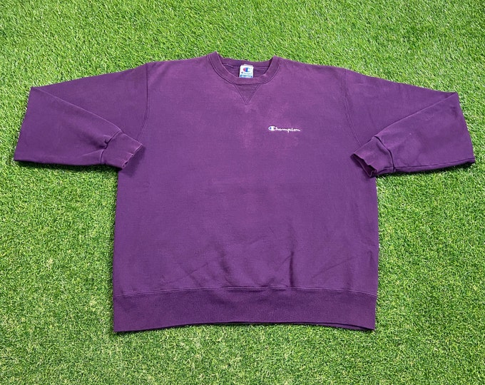 Vintage Plain Purple Champion Crewneck Sweatshirt Size XXL 2XL Quality 1990s Oversized Comfy Great Fit Original 90s Pull Over