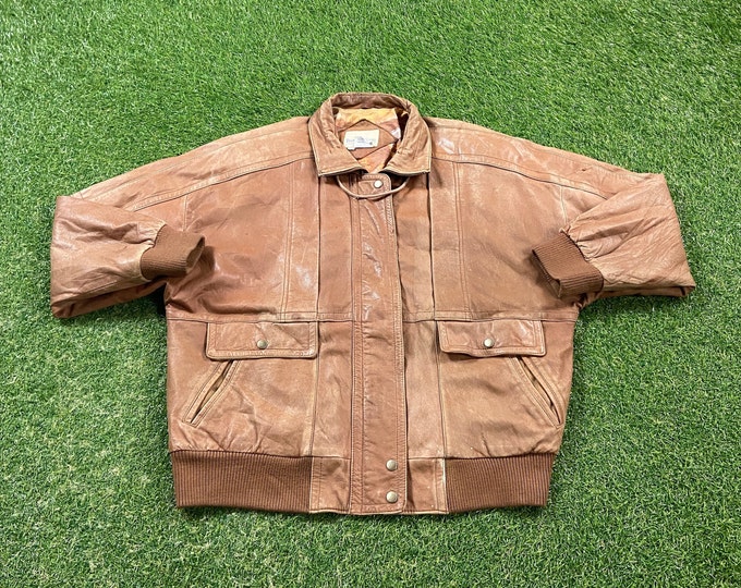 Vintage Brown Leather Jacket Boundary Waters Size Large L Authentic American Apparel Quality Very Warm Coat 1990s 90s