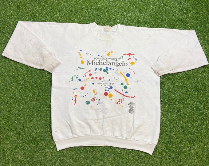 Vintage Michelangelo Crewneck Sweatshirt Made USA Size Xtra Large XL Sistine Chapel Cappella Sistina Eastern Art History Painter Paint 1990s