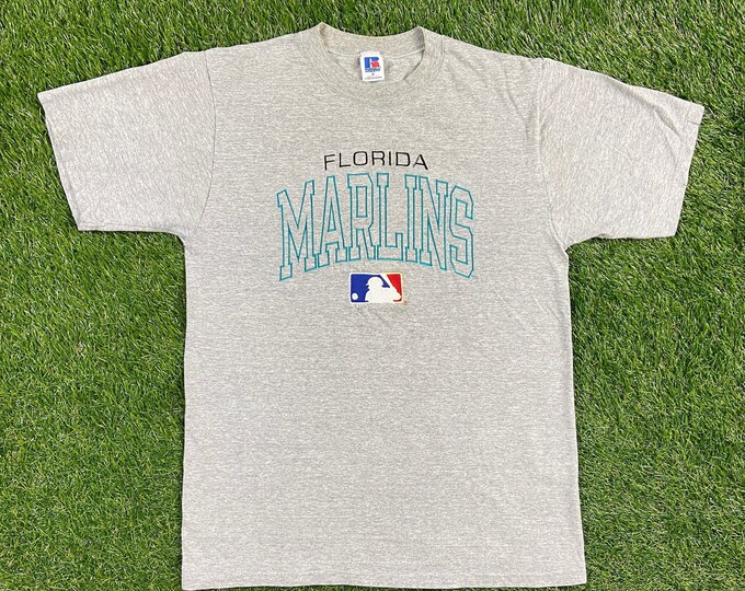 Vintage Florida Marlins T Shirt Tee Russell Athletic Made USA Size Medium M MLB Baseball
