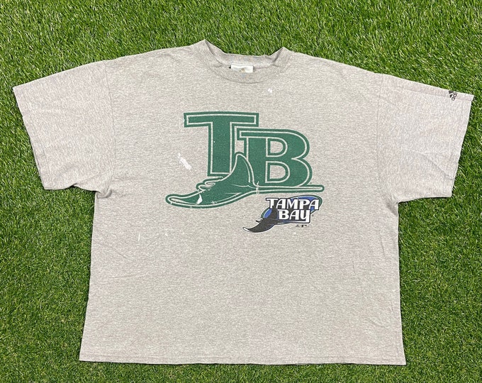 Vintage Tampa Bay Devil Rays T Shirt Tee Adidas Size XXL 2XL MLB Baseball American League Bucs Florida 1990's 90's Paint