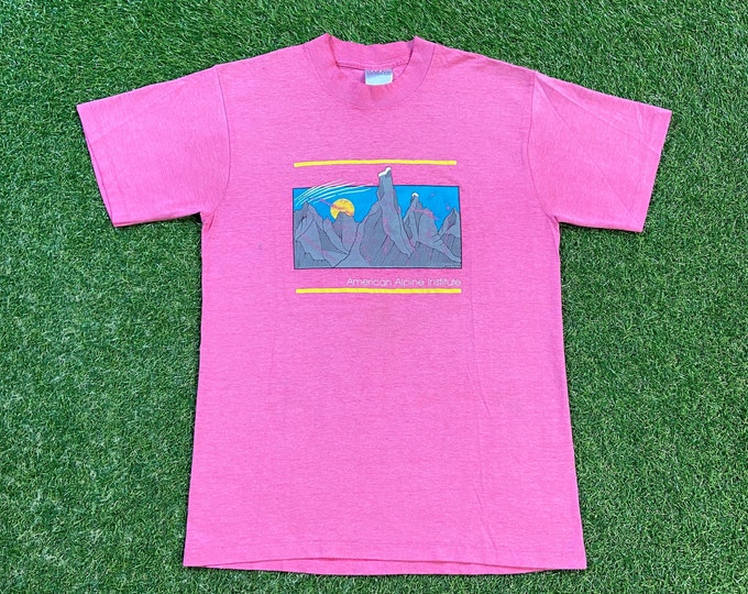 Vintage American Alpine Institute T Shirt Tee Oneita Made USA Size Large L Rock Climbing Mountaineering School Washington 1990s 90s