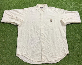 Camisa vintage Polo Ralph Lauren com botões, tamanho G (L), de alta qualidade, da American Apparel, com estampa de urso e cavalo, década de 1990.