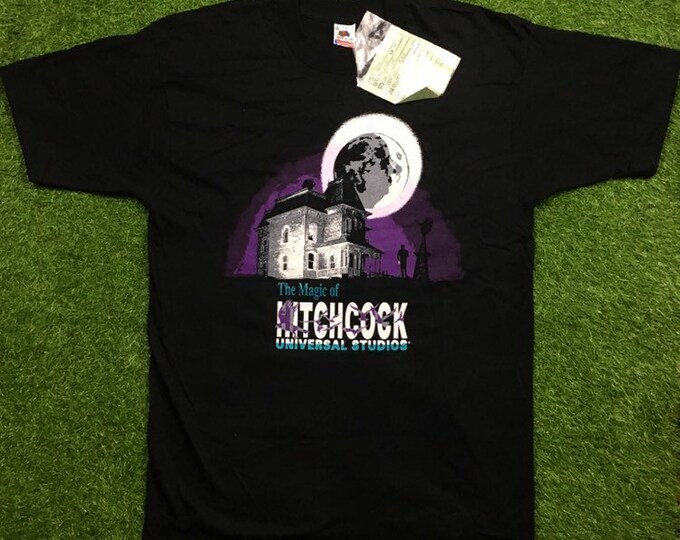 Vintage The Magic of Alfred Hitchcock Universal Studios Florida Large Star Shirts Handmade Made in USA Neon 90s Deadstock Moon Halloween HHN