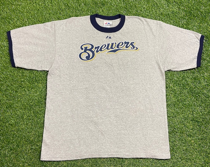 Vintage Milwaukee Brewers T Shirt Tee Majestic Size Xtra Large XL MLB Baseball Wisconsin 1990s 90s
