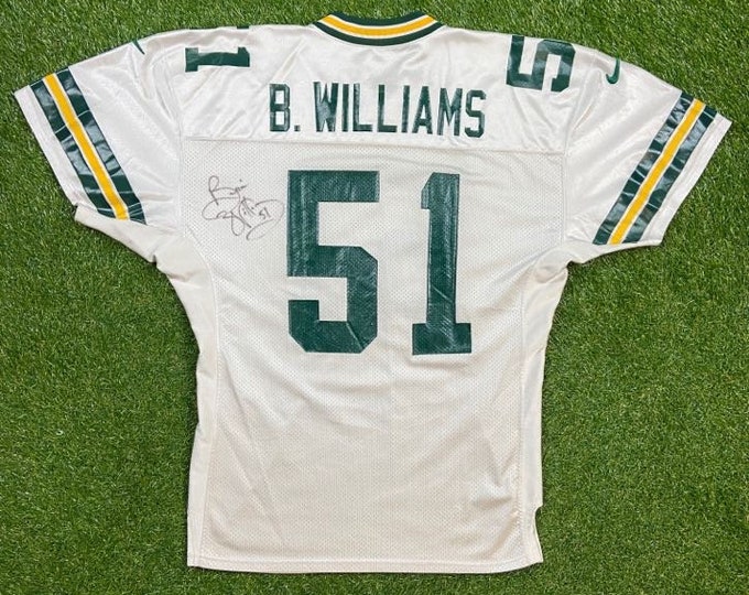 Vintage Green Bay Packers Brian Williams #51 Jersey Nike Size 48 NFL Football 1990s 90s Wisconsin Farve Team Issued Game Worn Autographed