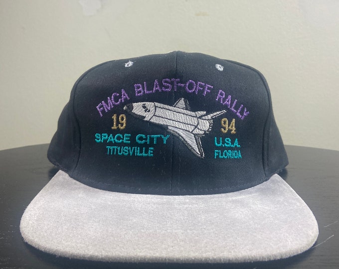 Vintage FMCA Blast Off Rally Snapback Hat Cap OSFA Space City Usa Titusville Florida NASA Kennedy Space Center 1980s 80s