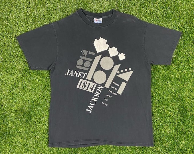 Vintage Janet Jackson Rhythm Nation 1814 World Tour 1990 T Shirt Music Tee Hanes Made USA Size Large 1980s 1990s Michael Jackson Rare