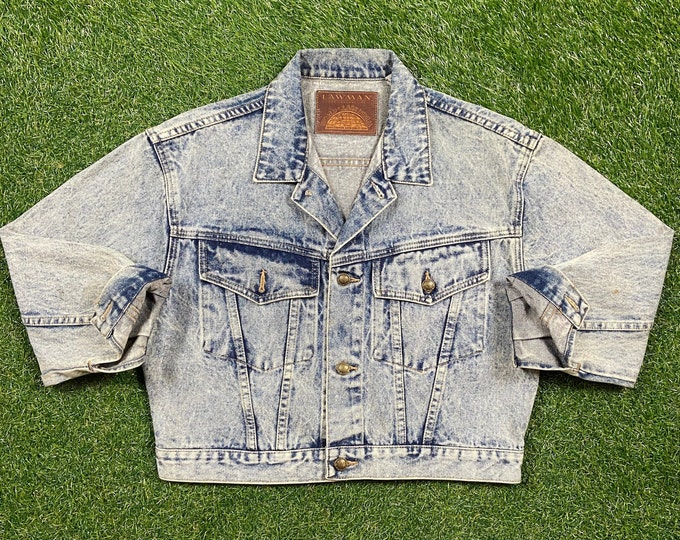 Vintage Lawman Jean Jacket Size Small S World Class Denim American USA Classic Blue Jean Jacket Button Down 1980s 80s