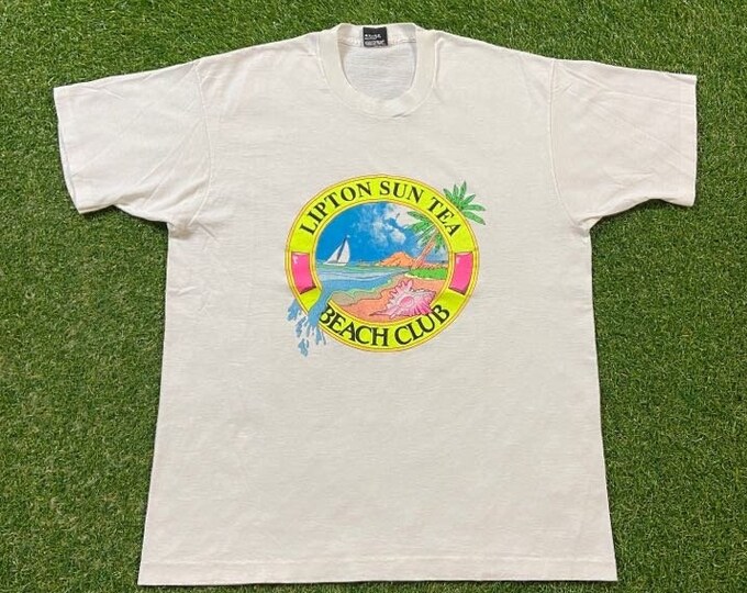 Vintage Lipton Sun Tea T Shirt Tee Screen Stars Made USA Size Xtra Large XL Beach Club Classic Drink 1990s 90s