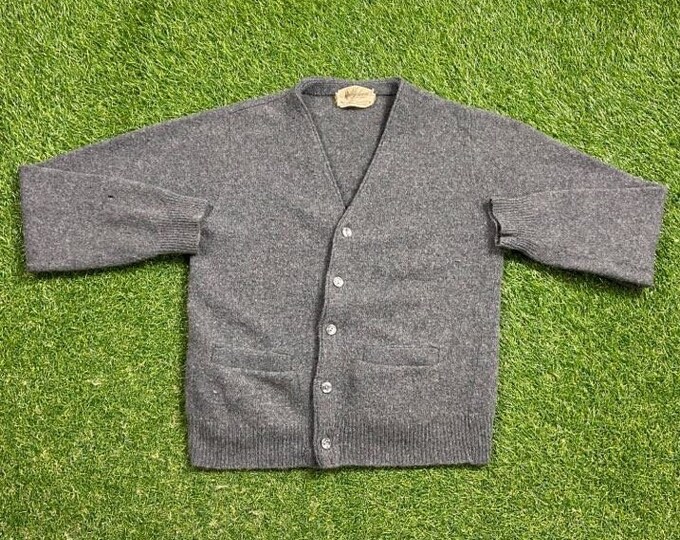 Vintage Gray Knit Cardigan Sweater Mark Hopkinns Size Small S 1980s 80s Designer Streetwear Comfy Button Down