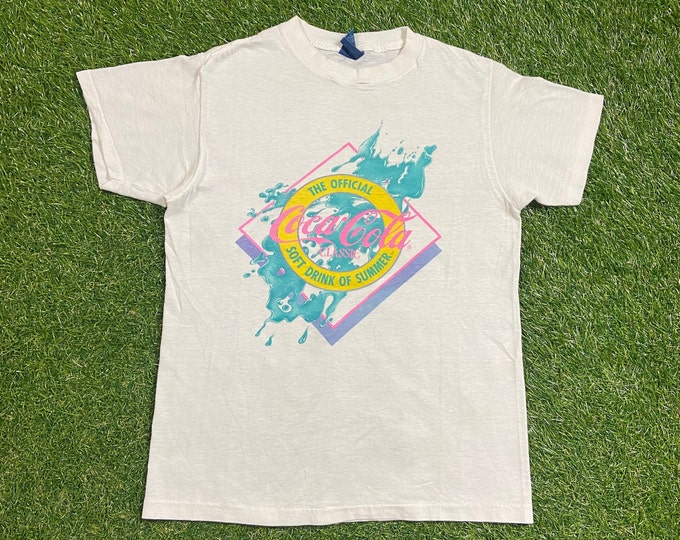 Vintage Rare Coca Cola Coke T Shirt Tee Sneakers Made USA Size Medium M Classic Cola Soda Pepsi Pop Soft Drink 1990s 90s