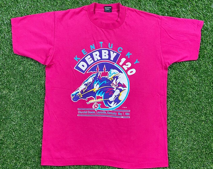 Vintage Kentucky Derby 120 T Shirt Tee Fruit of the Loom Made USA Size Large L Louisville Horse Racing Annual Festival 1990s 90s
