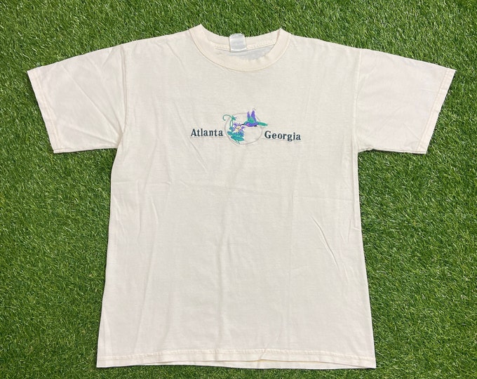 Vintage Atlanta Georgia T Shirt Tee Gildan Size Medium M ATL Hawks Braves Falcons Southern State Dirty South 1990s 90s