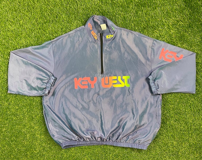 Vintage Key West Windbreaker Jacket Size XXL 2XL Classic Sport Wear Light Rain Coat Tropical Florida 1990s 90s Beach