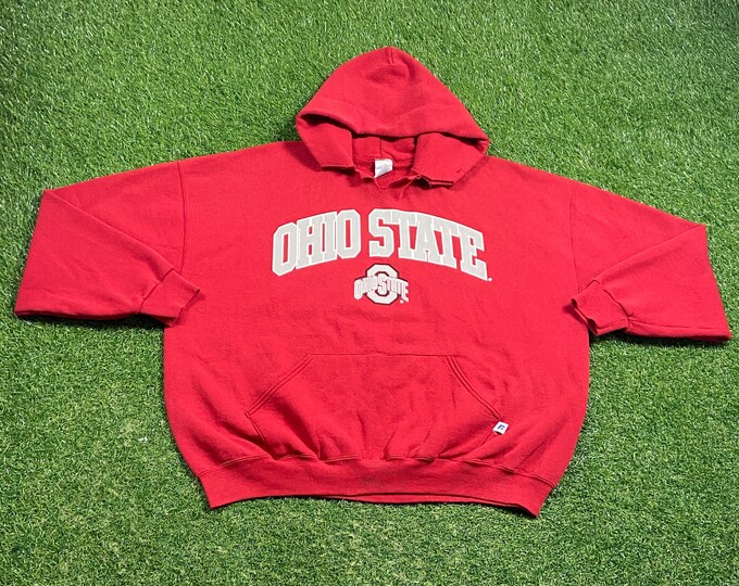 Vintage Ohio State University Hoodie Sweatshirt Size XXL 2XL Cleveland NCAA College Football Basketball OSU 1990s 90s Pull Over Oversized