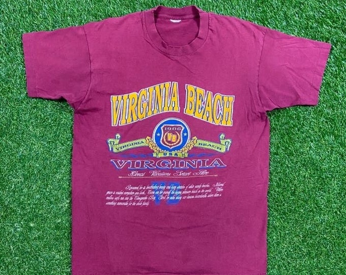 Vintage Virginia Beach T Shirt Tee Size Small S Virginia Tech DMV 1980s 80s Tourist