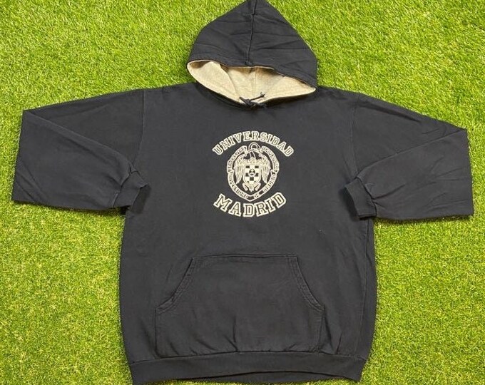 Vintage Universidad Madrid Hoodie Sweatshirt Size Xtra Large XL Made in Spain Barcelona Spain Pull Over Oversized