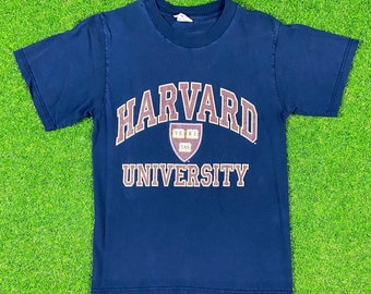 Vintage Harvard University Spell Out T Shirt Tee NCAA Small Mens Womens Made USA Classic Law 1990s 90s College Campus Thin