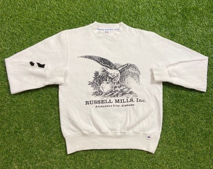 Vintage Russell Mills Inc Crewneck Sweatshirt Made USA Size Small S Alexander City Alabama Quality Comfy Great Fit Original 90s Pull Over