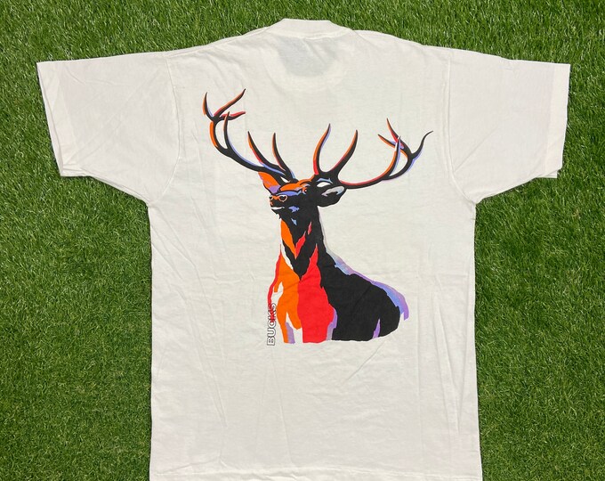 Vintage The Almighty Buck T Shirt Tee Fruit of the Loom Made USA Size Xtra Large XL Deer Venison 1990s 90s Original Classic Hunting 10 Point