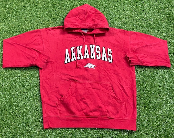 Vintage University Arkansas Razorbacks Hoodie Sweatshirt Size Medium M NCAA College Basketball Fayetteville Pull Over Oversized 1990s 90s