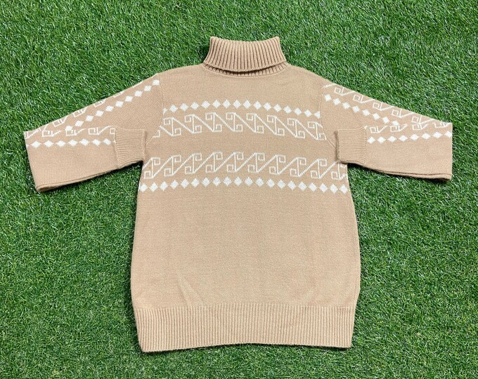 Vintage Multicolor Knitted Turtle Neck Sweater Size Youth Large Quality Warm Winter Fashion Pull Over Oversized 1980s 80s