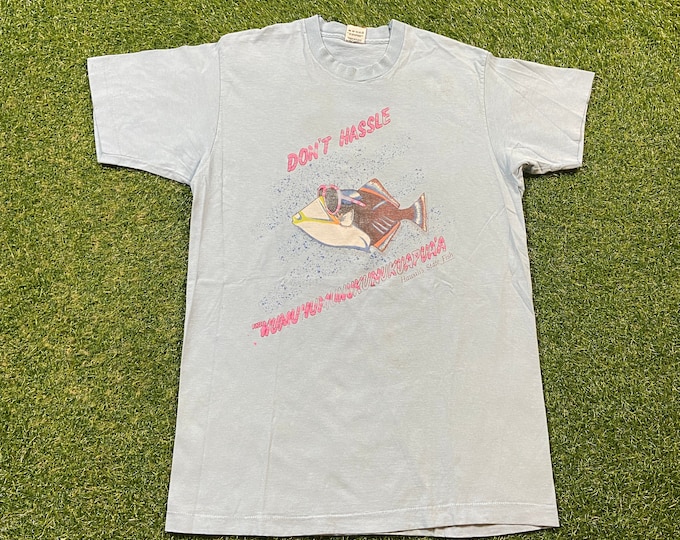 Vintage Hawaii's State Fish T Shirt Tee Fruit of the Loom Made USA Size Xtra Large XL Honolulu Manoa Kuai Island 1990s 90s