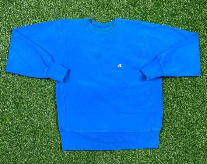Vintage Plain Blue Champion Crewneck Sweatshirt Size Large L Quality 1990's Oversized Comfy Great Fit Made USA Original 90s Pull Over
